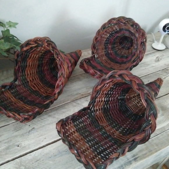 Thanksgiving Table scape 3 Wicker Baskets Cornucopia Horn-o-Plenty Boho Decor - Picture 1 of 7